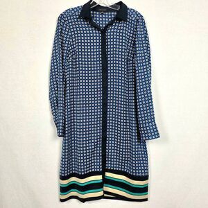 Ann Taylor Geometric Print Shirt Dress Blue Teal Small